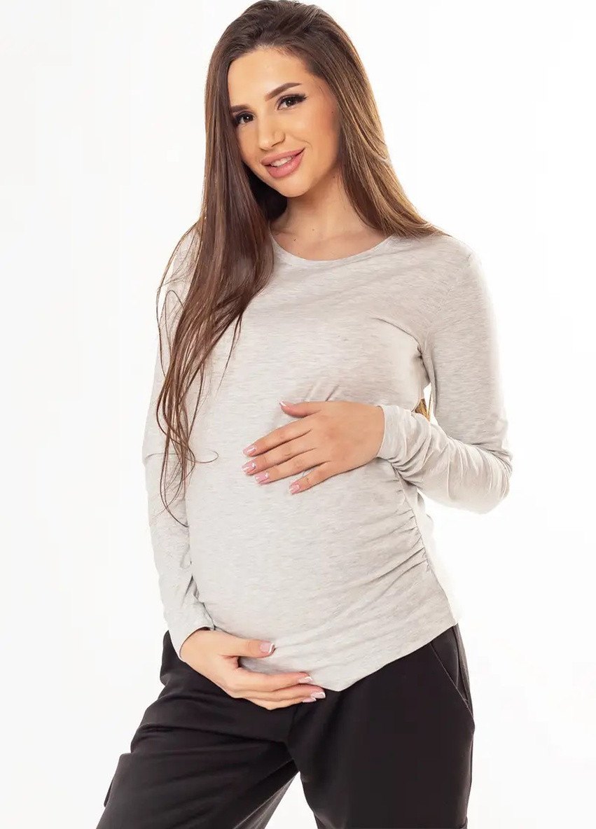 Хлопковый однотонный джемпер кофта для беременных серый прилегающий с длинным рукавом To Be (242149645)