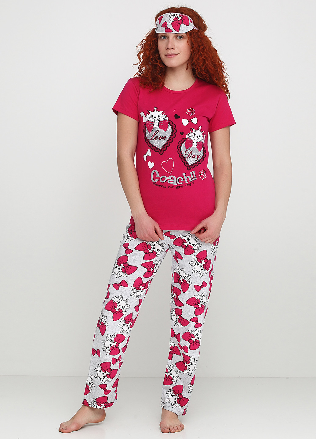 Малиновая всесезон пижама (футболка, брюки, маска для сна) Rinda Pijama