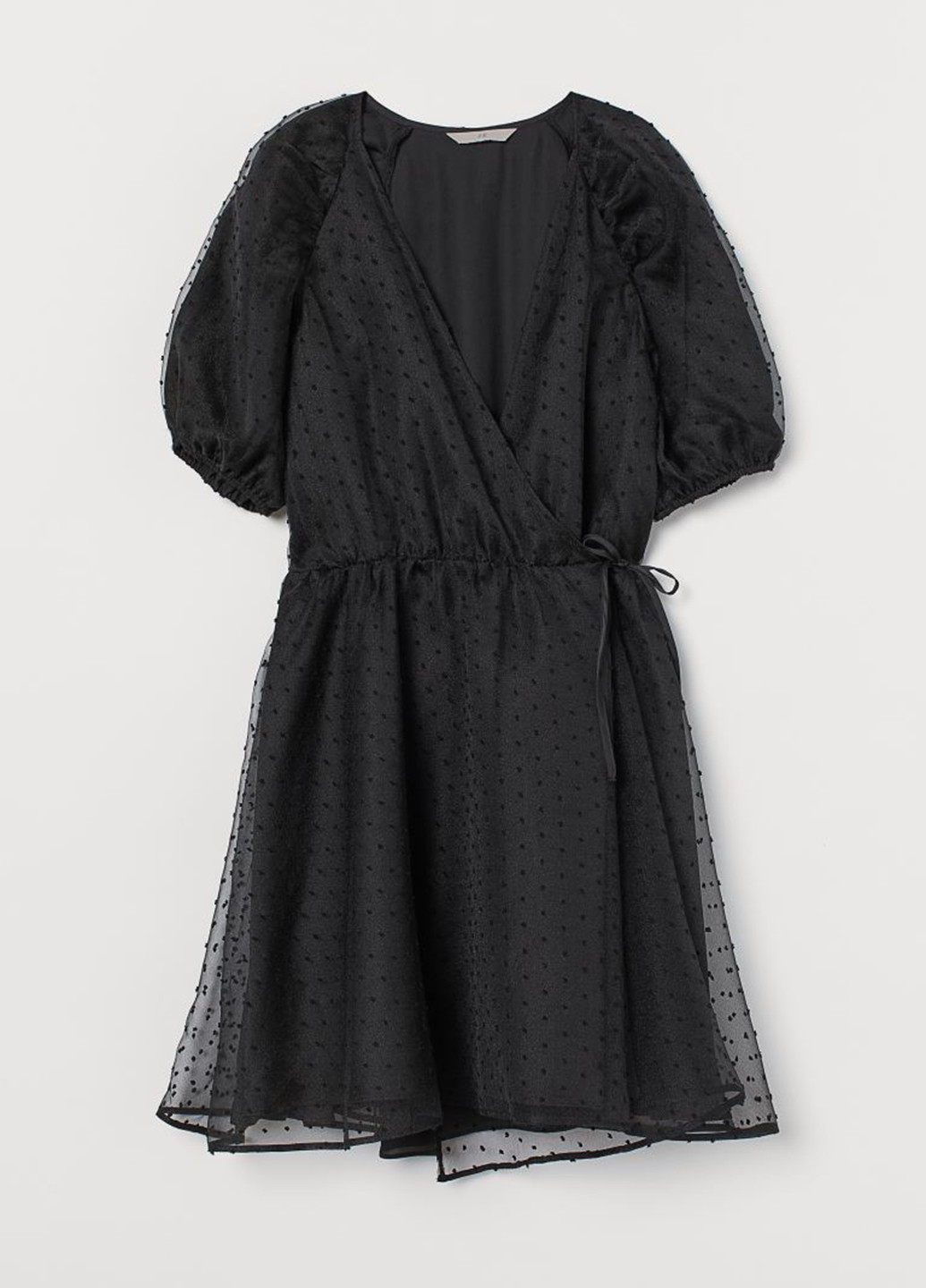 Черное кэжуал платье на запах, клеш H&M в горошек
