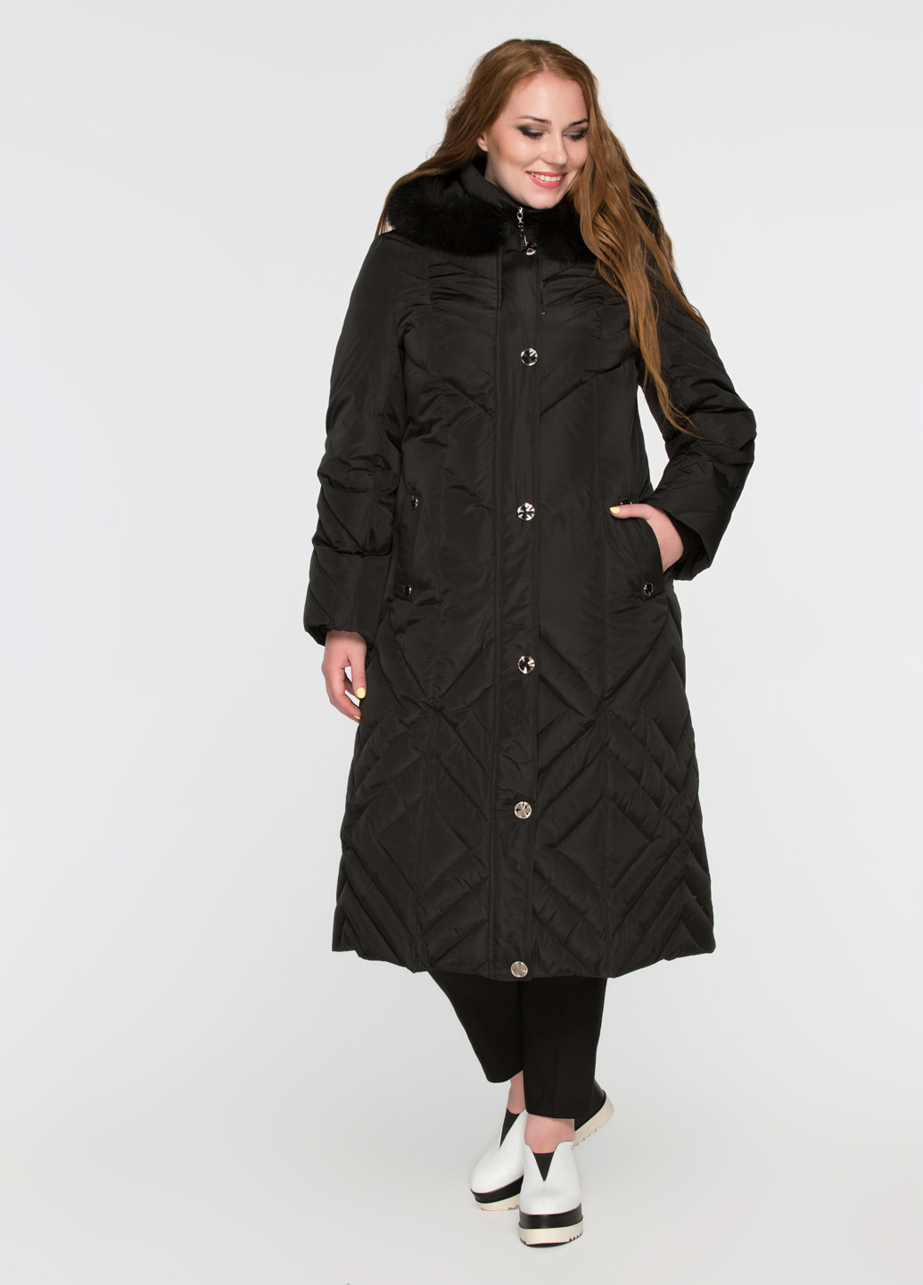 Черная зимняя длинное пальто на пуху Mangust