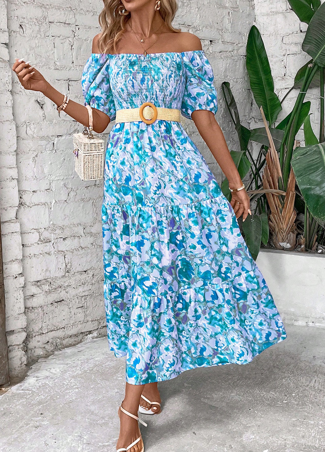 Синя кежуал сукня а-силует SHEIN з квітковим принтом