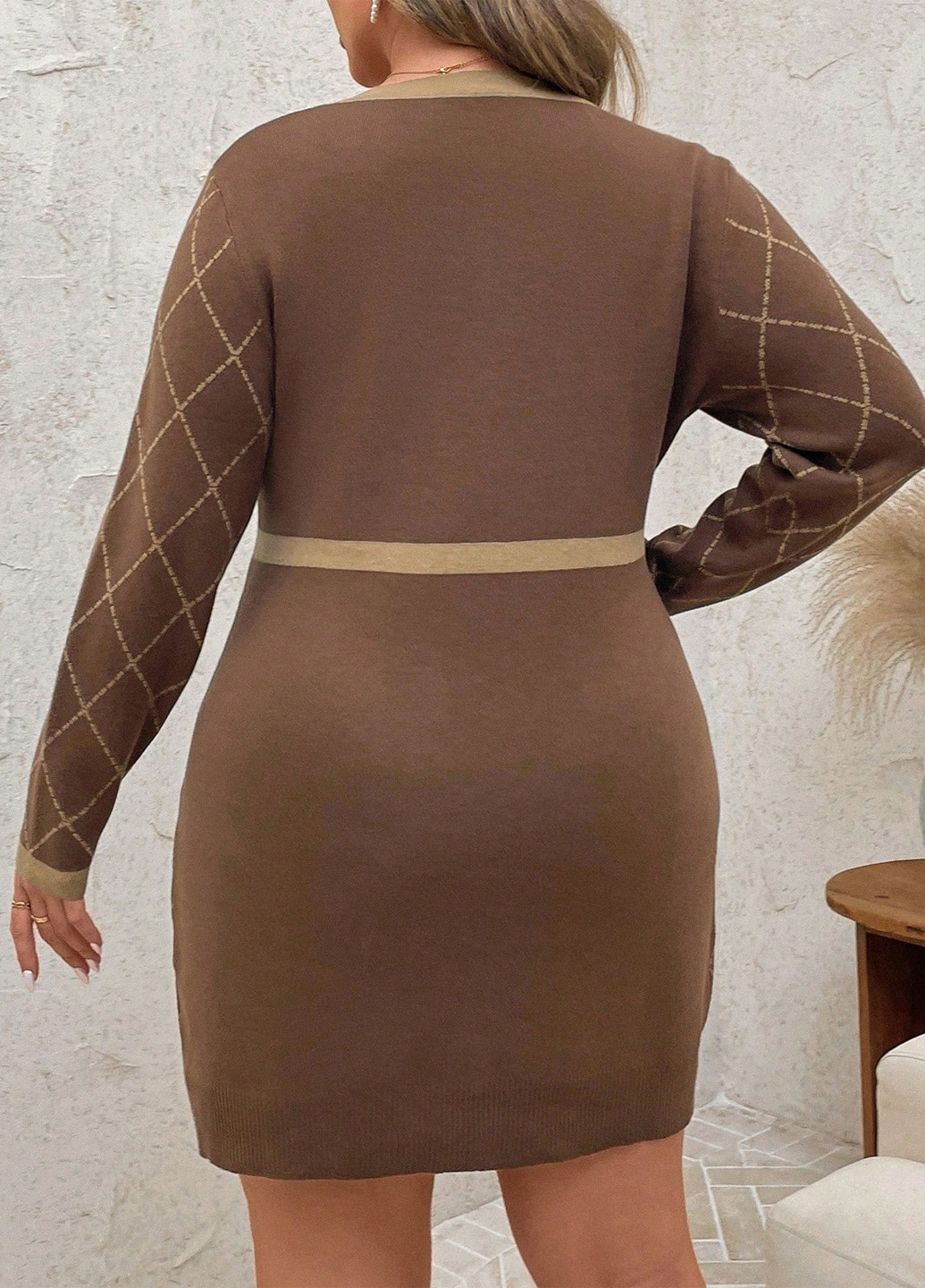 Коричневое кэжуал платье платье-свитер SHEIN в клетку