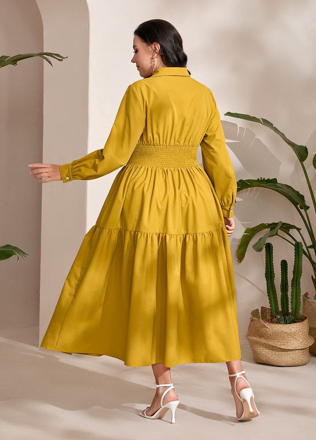 Гірчична кежуал сукня сукня-сорочка SHEIN однотонна