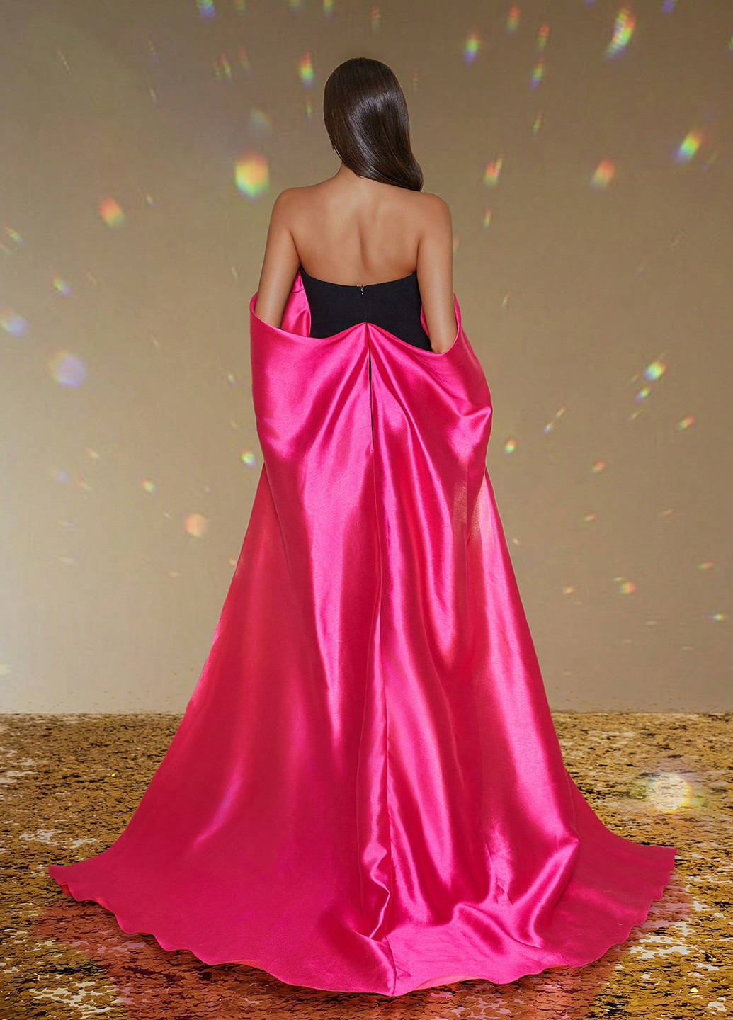 Комбинированное праздничный, вечернее платье со шлейфом, с открытыми плечами SHEIN колор блок