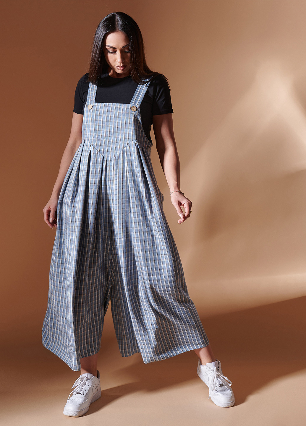 Комбинезон LibeAmore комбинезон-брюки клетка серый кэжуал вискоза, трикотаж