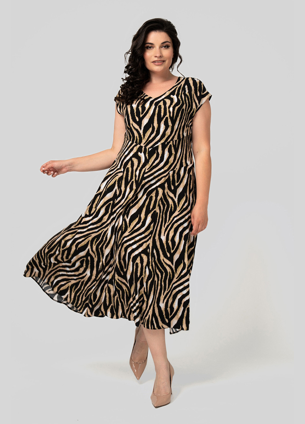 Черное кэжуал платье а-силуэт A'll Posa с животным (анималистичным) принтом