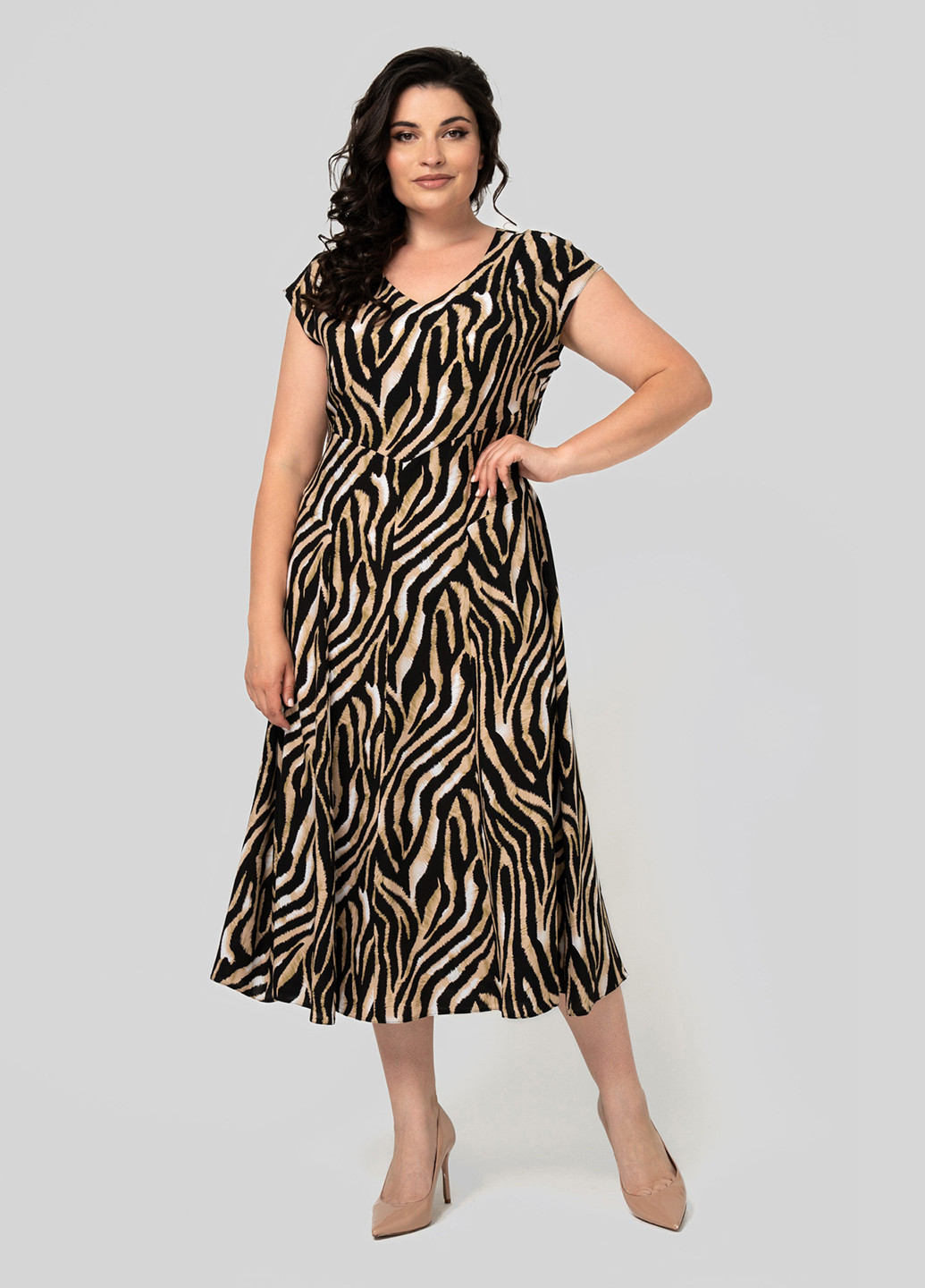 Черное кэжуал платье а-силуэт A'll Posa с животным (анималистичным) принтом