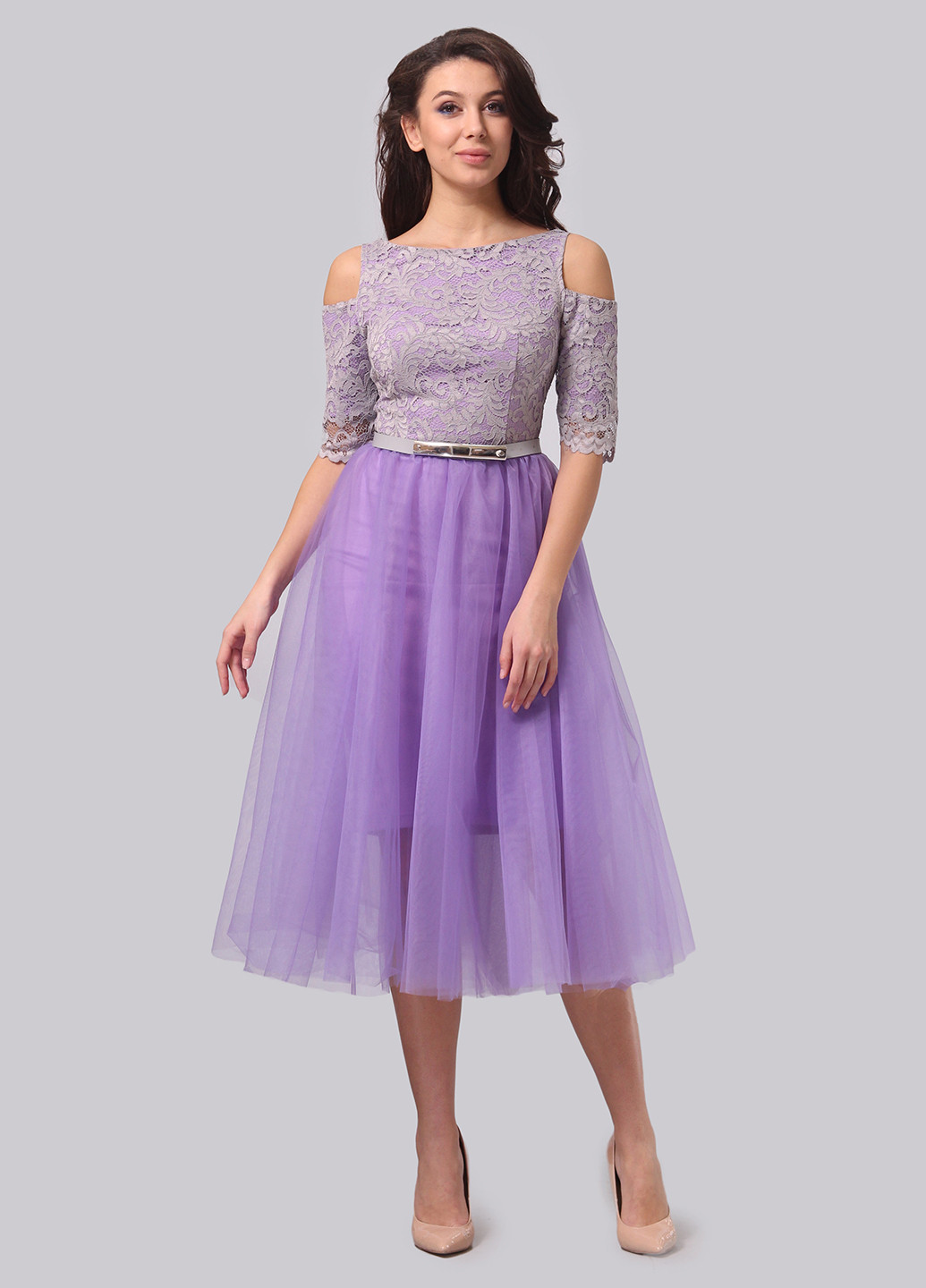Фиолетовое коктейльное платье клеш Lila Kass однотонное