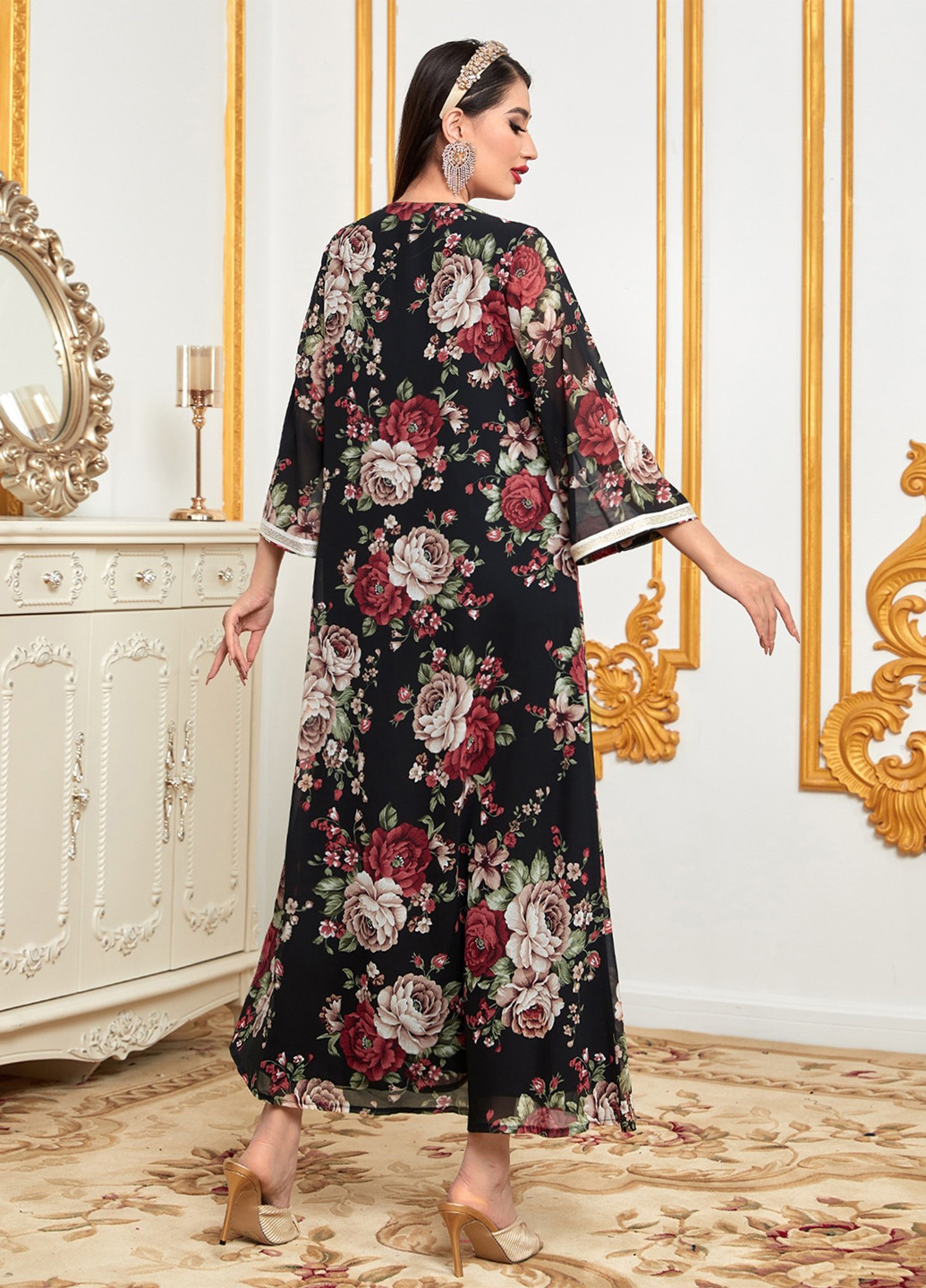 Черное кэжуал платье а-силуэт SHEIN розы