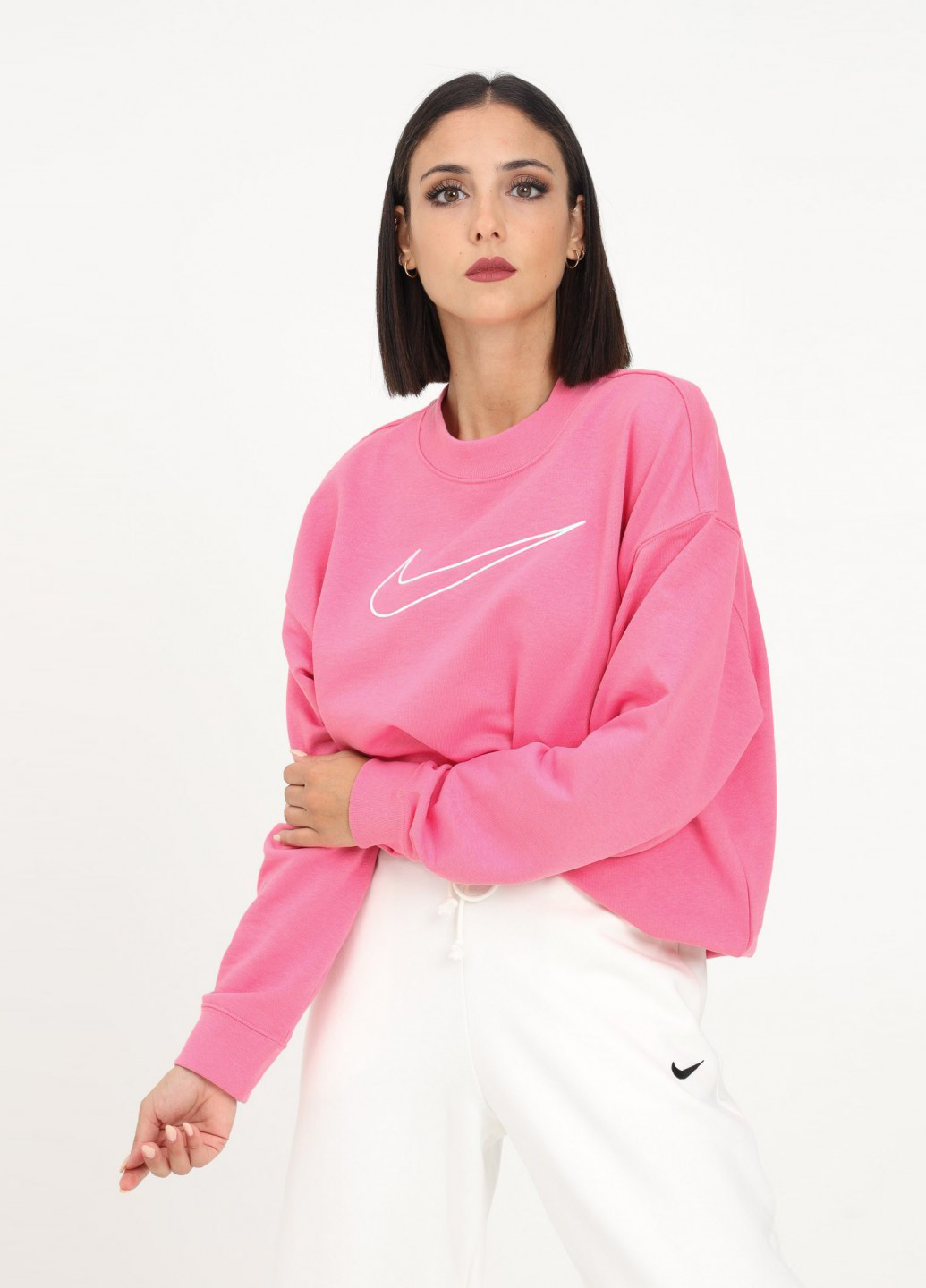 Свитшот Nike - Свободный крой логотип розовый спортивный хлопок, трикотаж - (254550169)