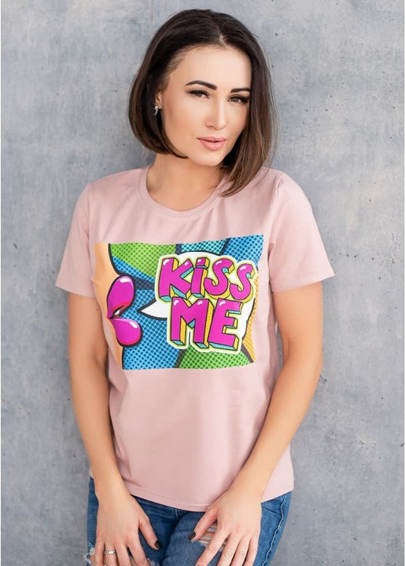 Розовая летняя женская футболка париж Look & Buy