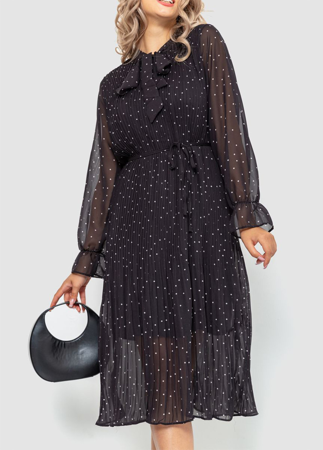 Черное кэжуал платье плиссированное Ager в горошек