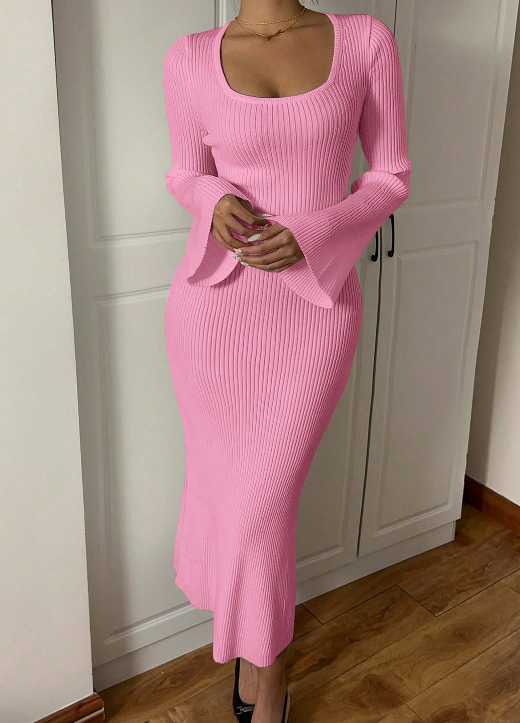Розовое кэжуал платье платье-свитер SHEIN однотонное