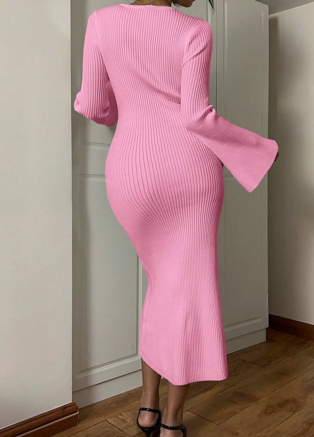 Розовое кэжуал платье платье-свитер SHEIN однотонное