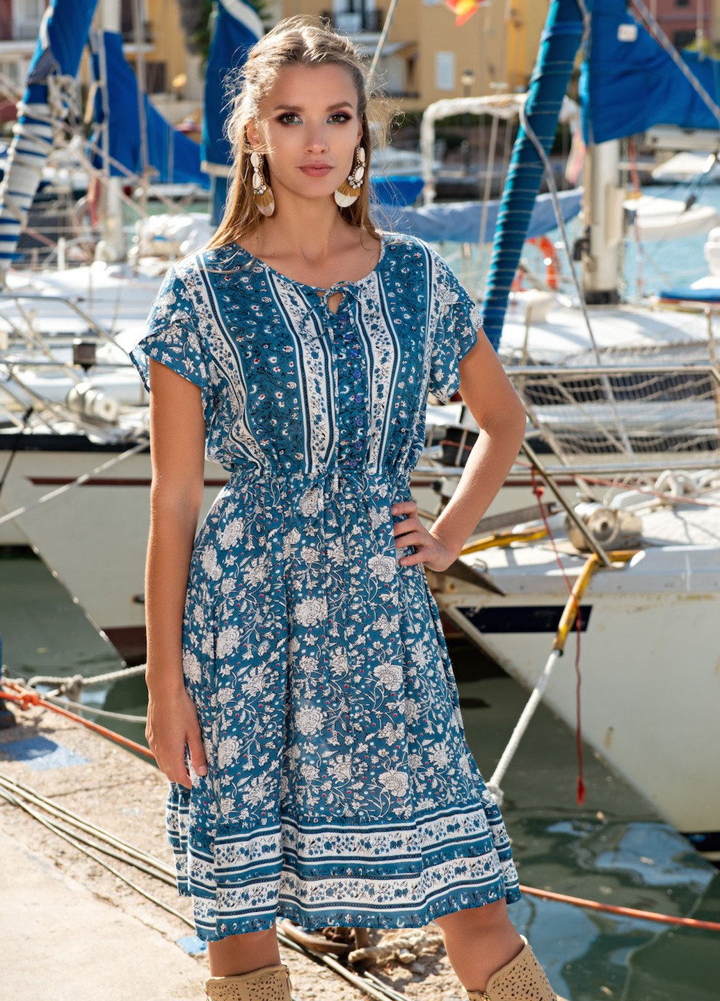 Синее пляжное платье Indiano с цветочным принтом