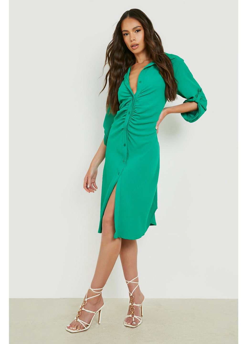 Зеленое кэжуал платье рубашка Boohoo однотонное