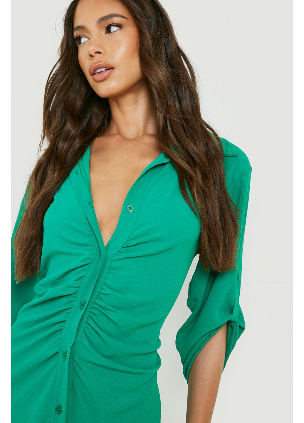 Зеленое кэжуал платье рубашка Boohoo однотонное