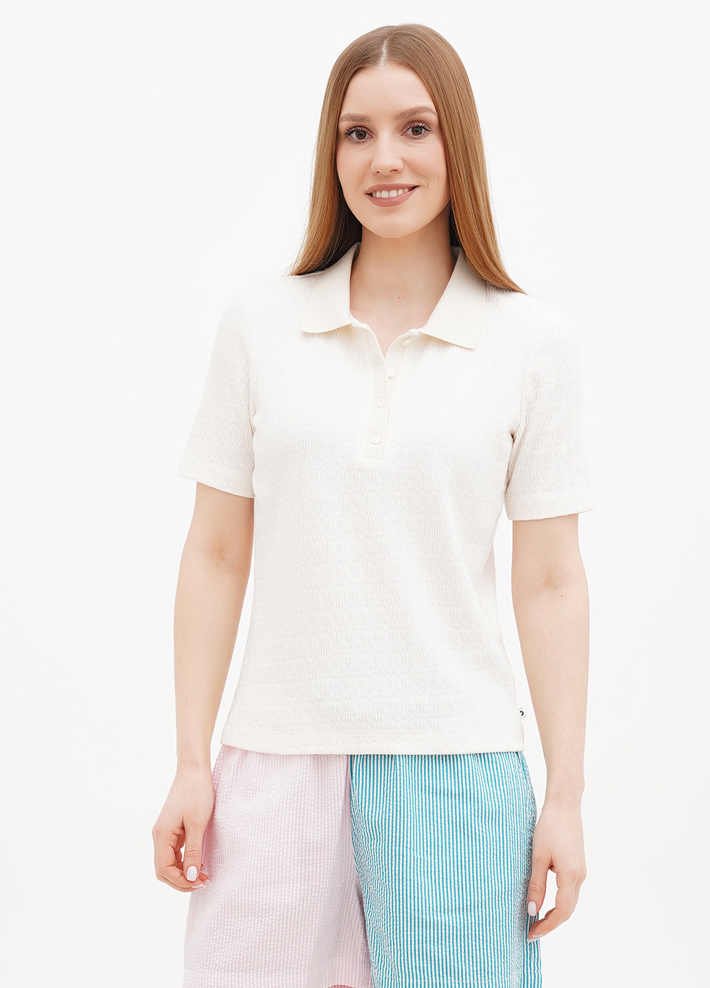 Молочная женская футболка-поло Tom Tailor однотонная