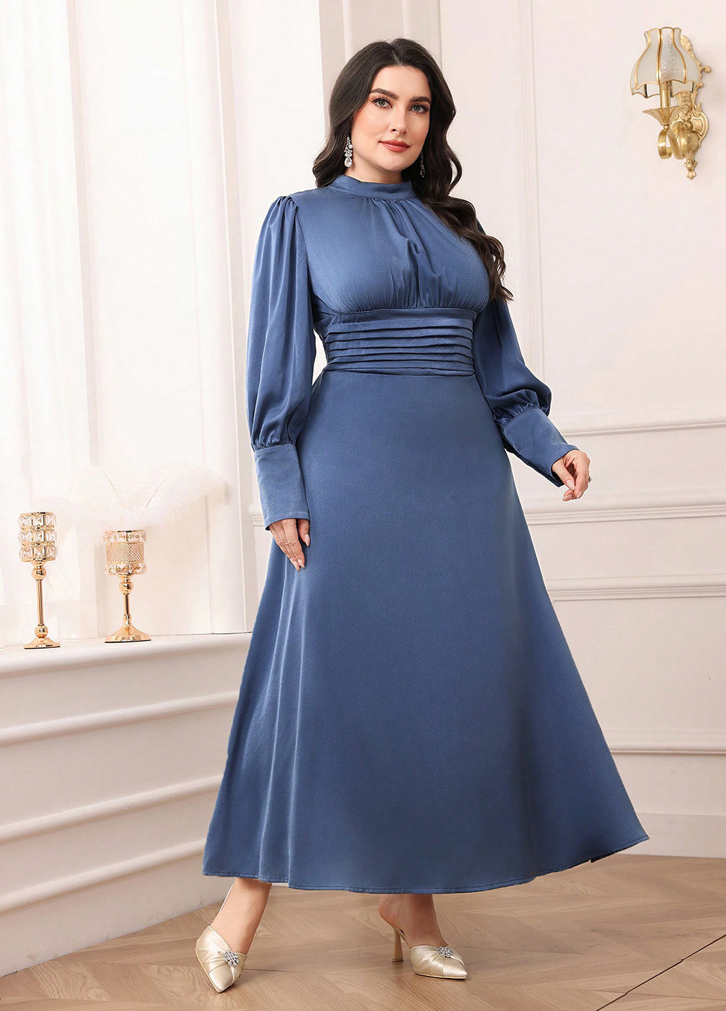 Синее праздничный, вечернее платье клеш SHEIN однотонное