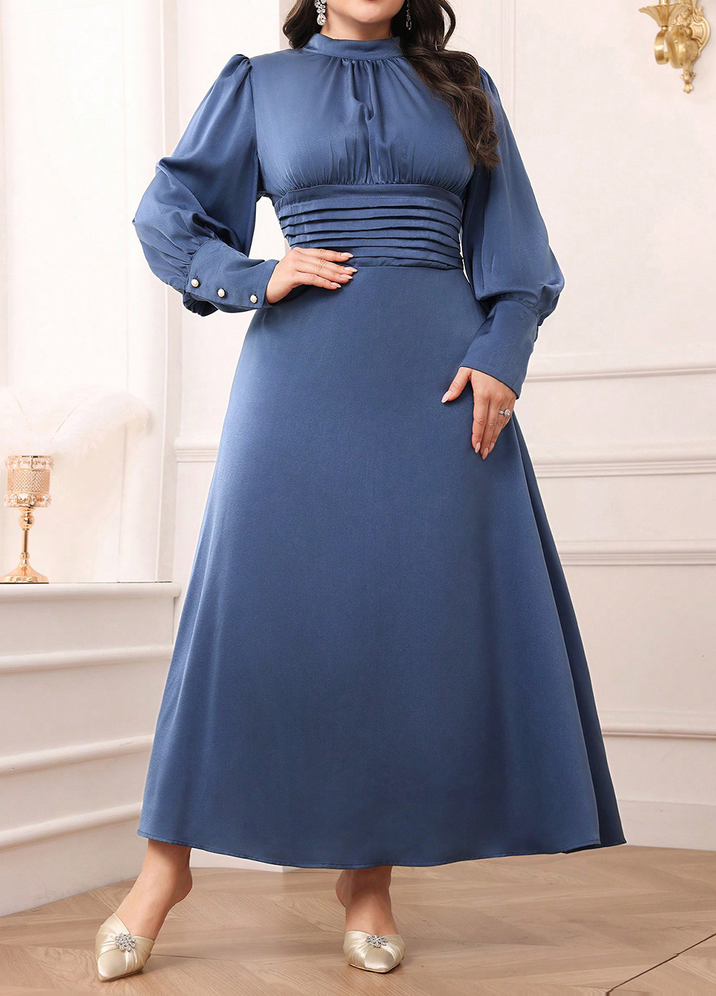 Синее праздничный, вечернее платье клеш SHEIN однотонное