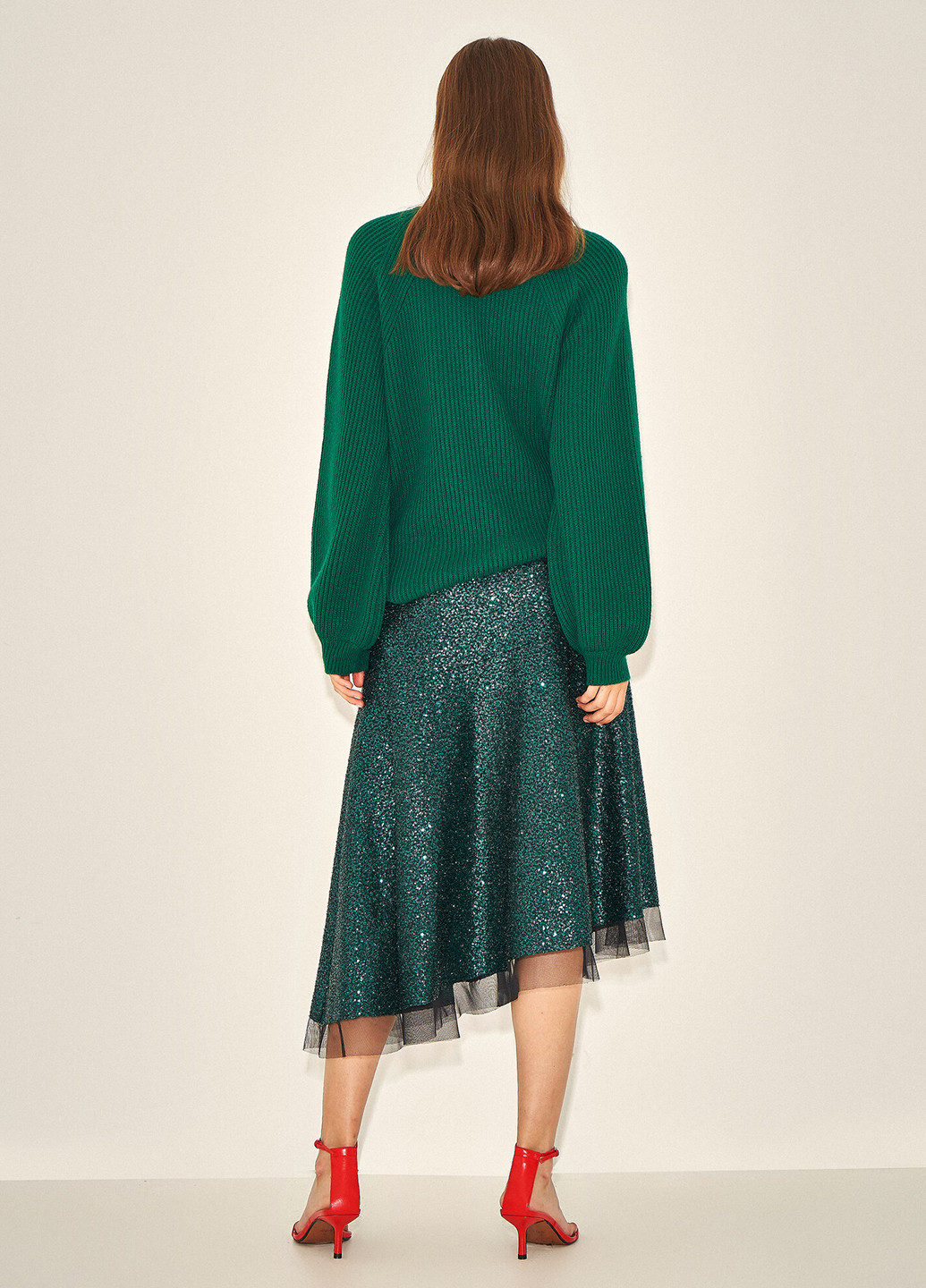 Темно-зеленая кэжуал меланж юбка KOTON клешированная