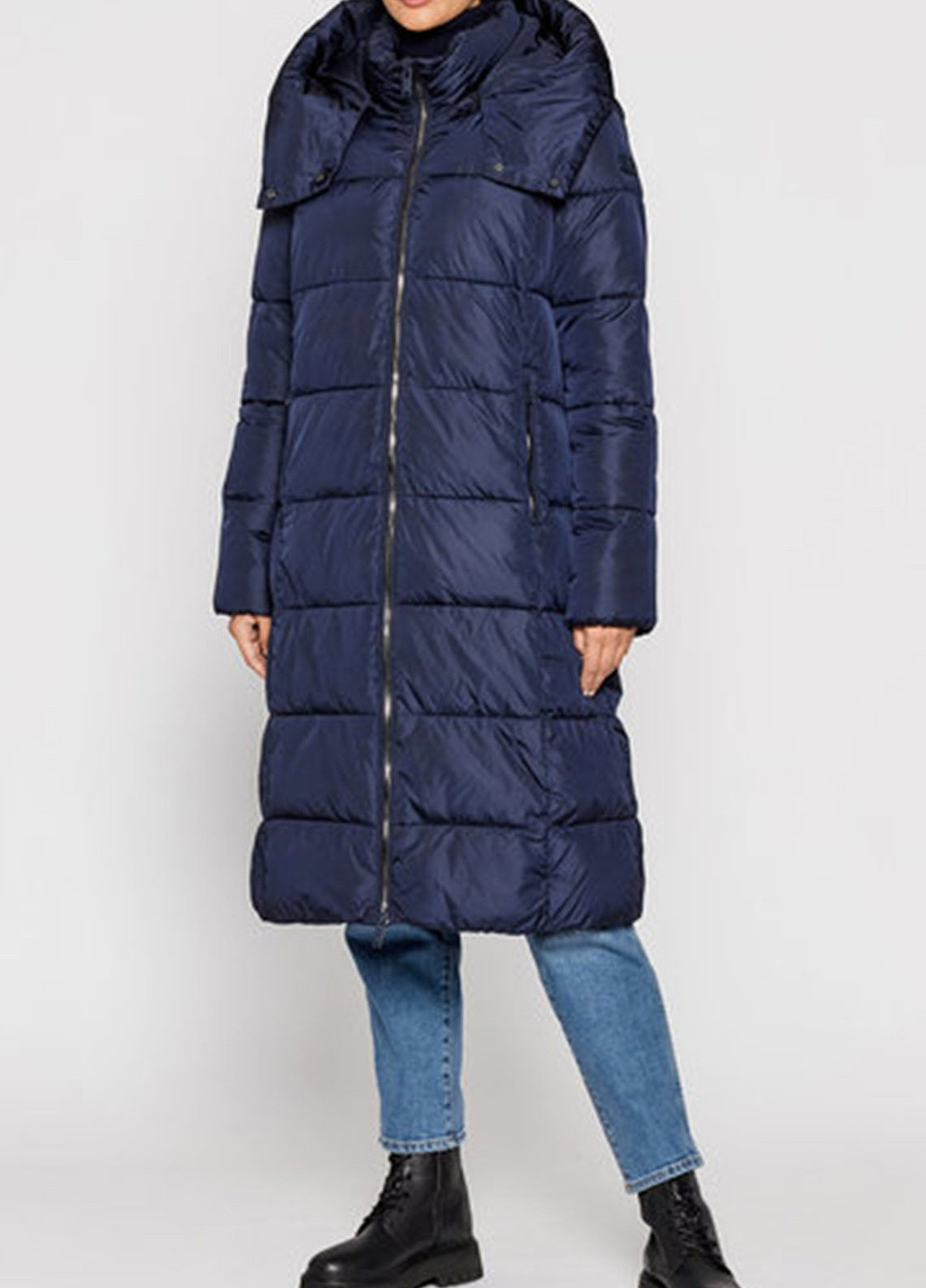 Синяя темно-синее стеганое пальто woman coat zip hood CMP