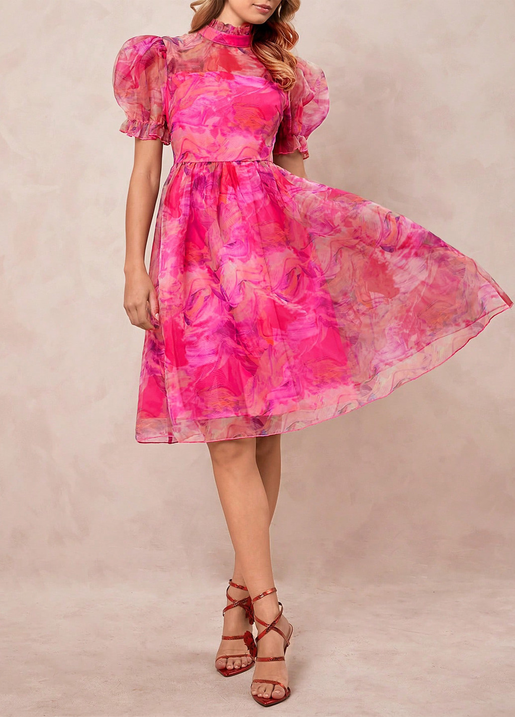 Розовое кэжуал платье а-силуэт SHEIN с абстрактным узором