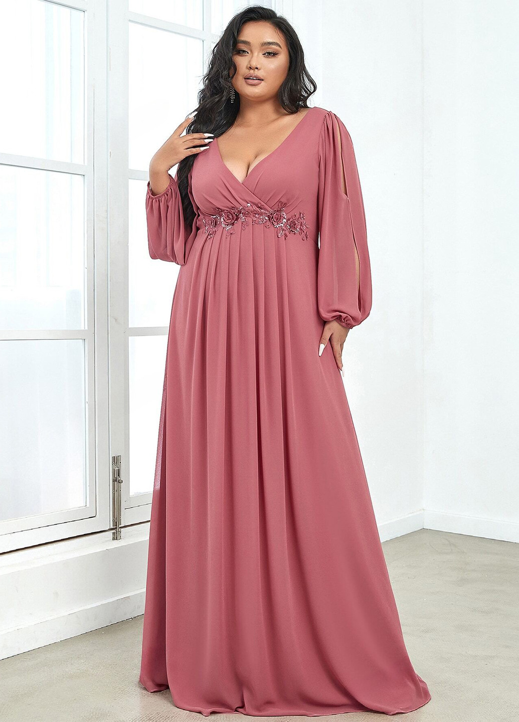 Розовое вечернее платье клеш SHEIN однотонное