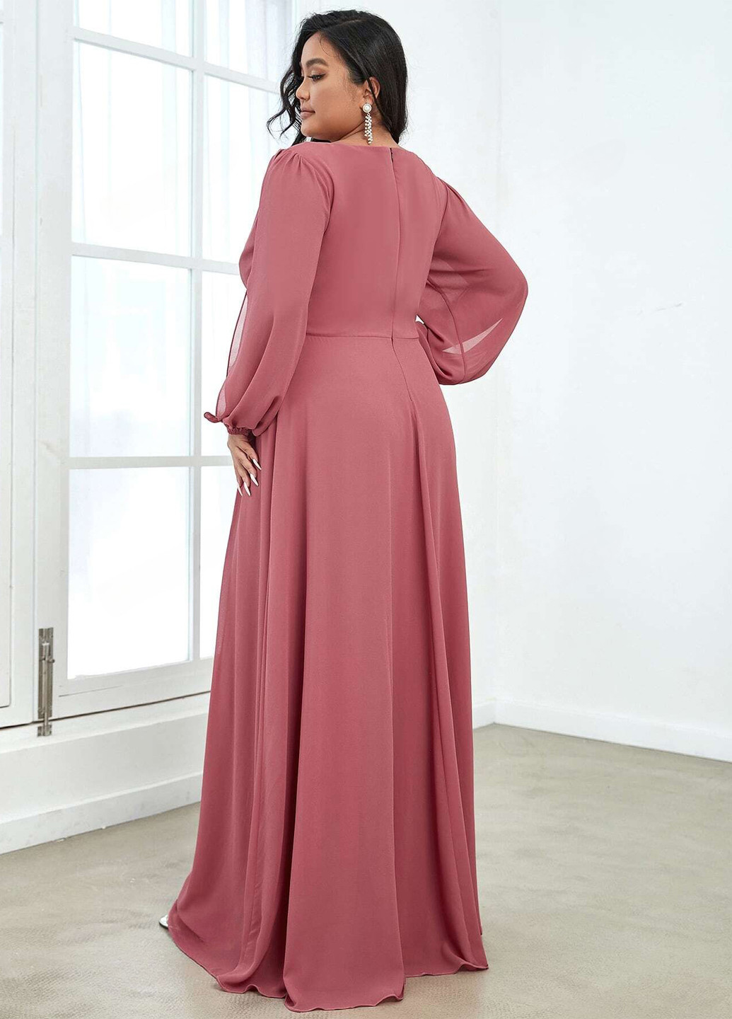 Розовое вечернее платье клеш SHEIN однотонное