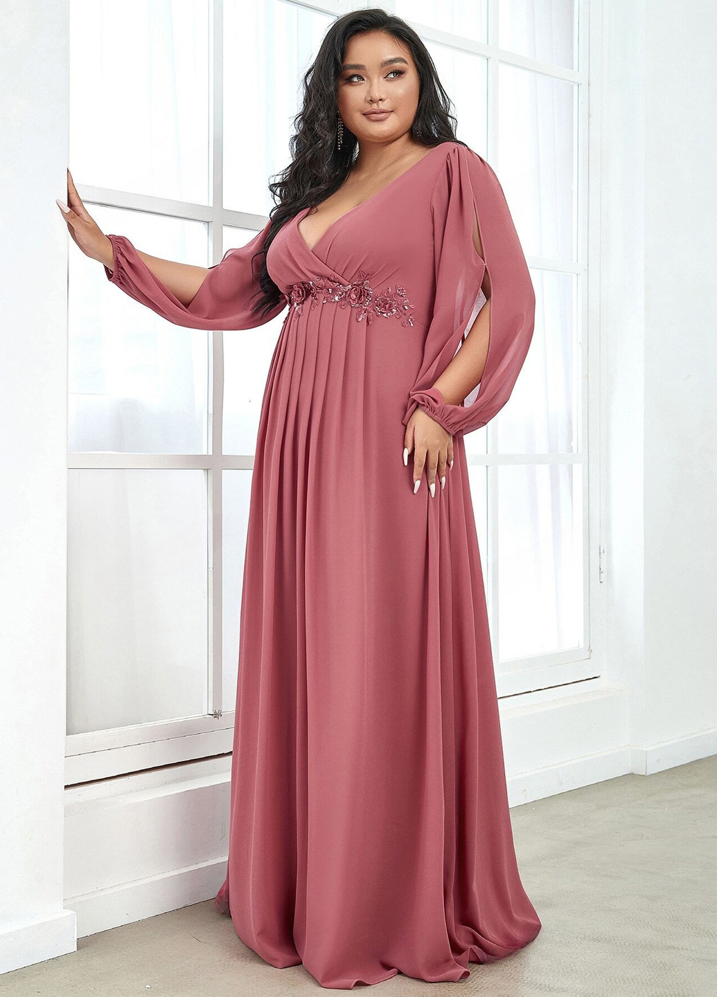 Розовое вечернее платье клеш SHEIN однотонное