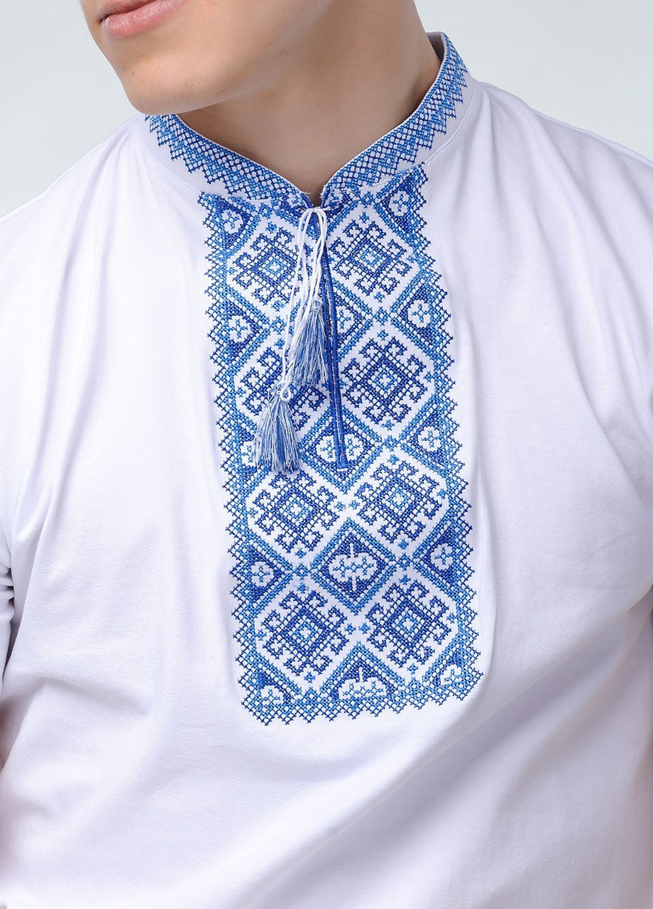 Вышиванка с коротким рукавом Атаманская белая с синим Melanika (249631198)