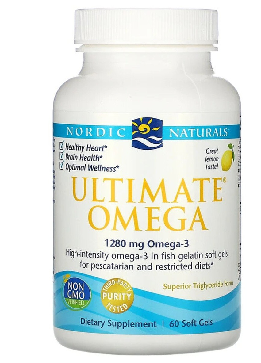 Риб'ячий Жир, Смак Лимона,, Ultimate Omega, 1000 мг, 60 м'яких капсул Nordic Naturals (228292097)
