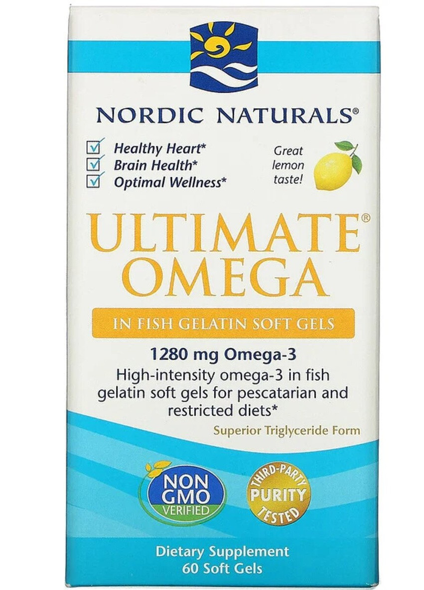 Рыбий Жир, Вкус Лимона,, Ultimate Omega, 1000 мг, 60 мягких капсул Nordic Naturals (228292097)