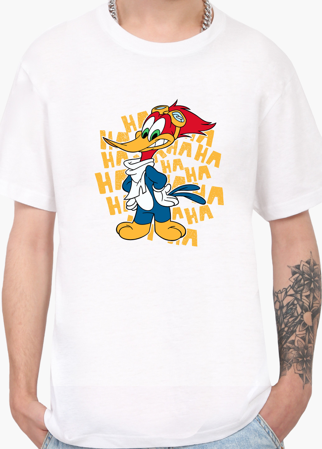 Біла футболка чоловіча дятел вуді вудпекер (woody woodpecker) (9223-2872-1) MobiPrint