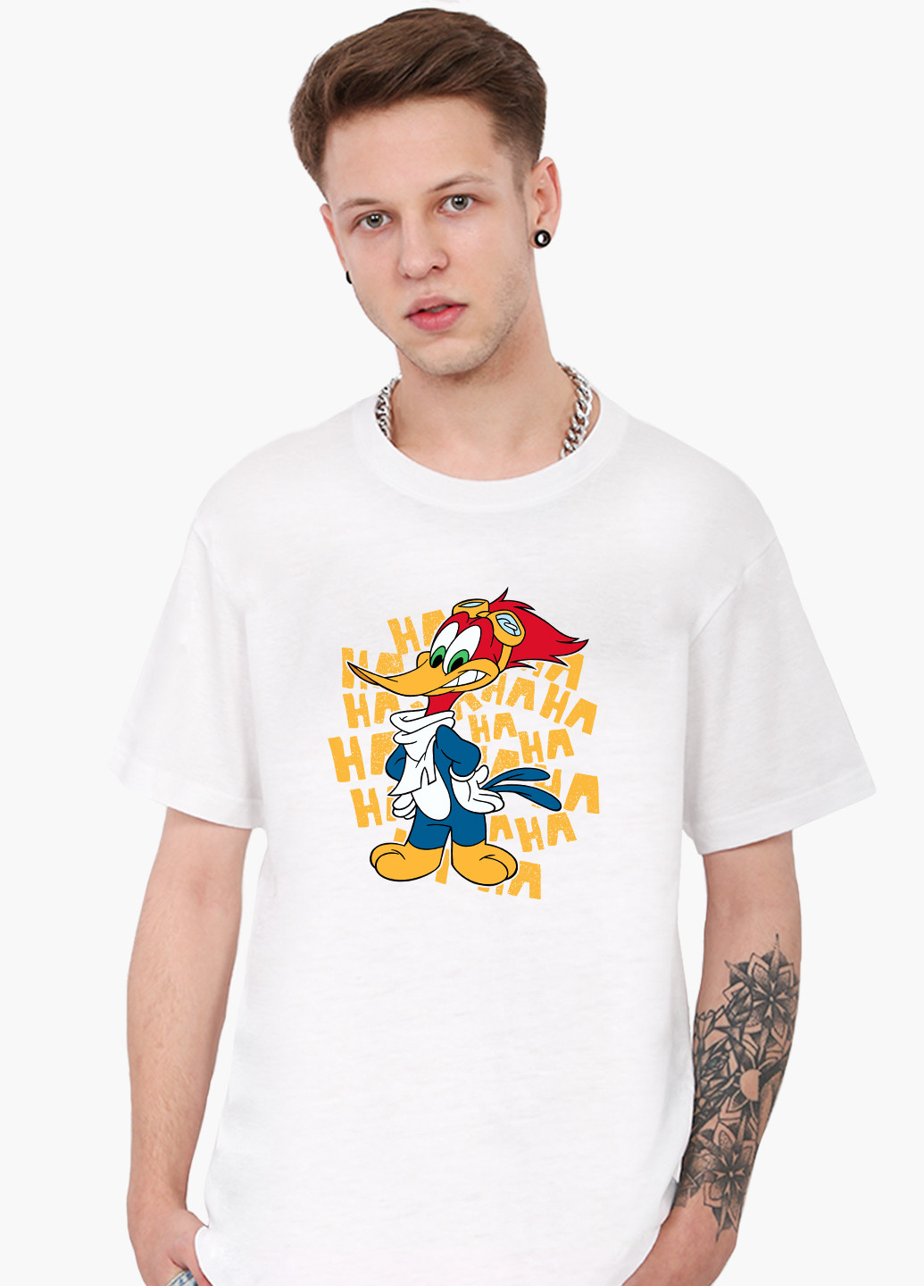 Біла футболка чоловіча дятел вуді вудпекер (woody woodpecker) (9223-2872-1) MobiPrint