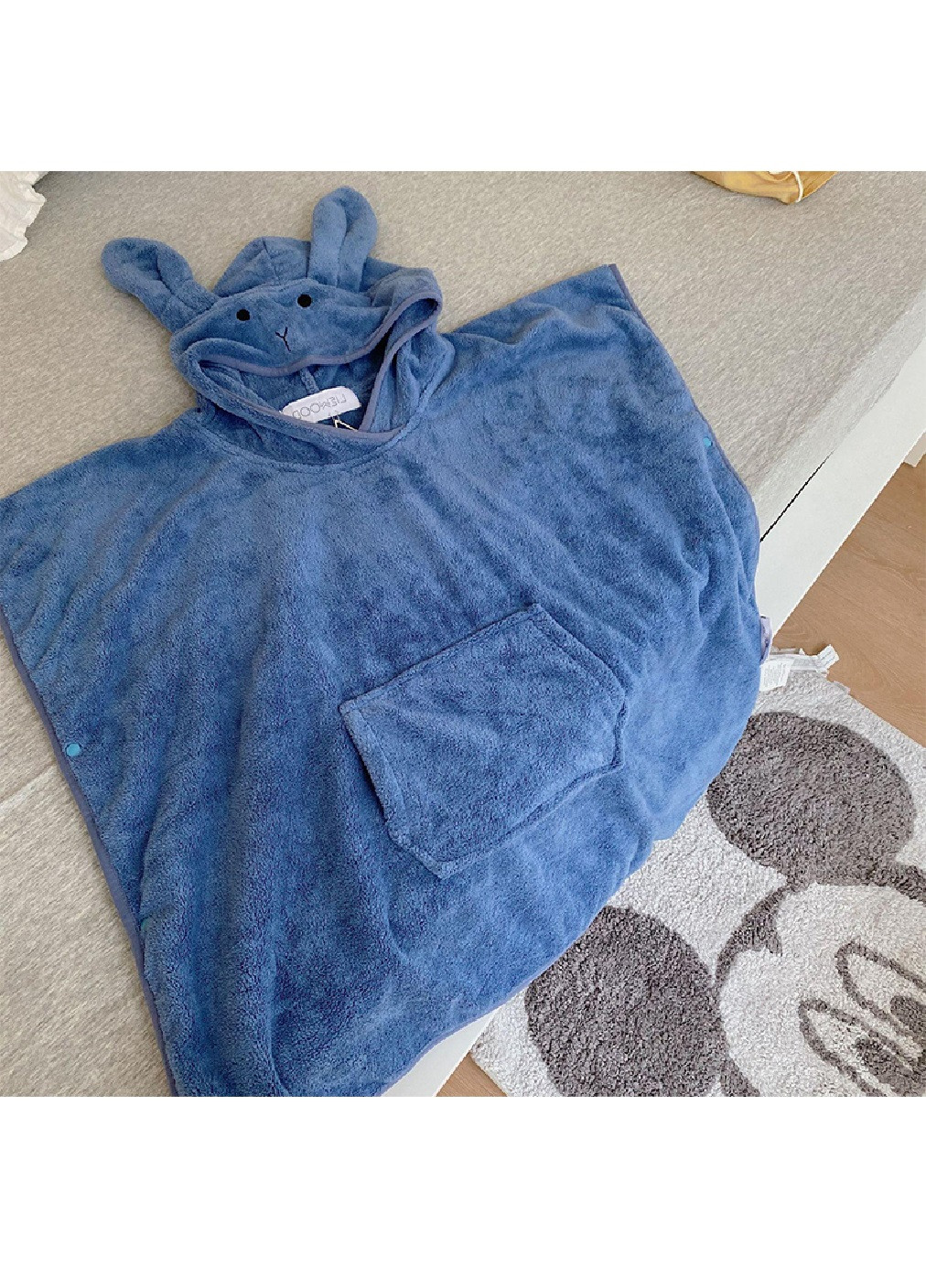 Unbranded полотенце с капюшоном пончо детское банное плед уголок конверт для купания 70х75 см (473207-prob) синее однотонный синий производство -