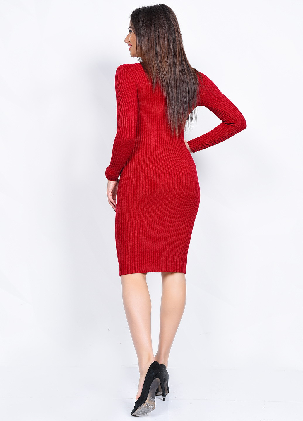 Красное кэжуал платье с длинным рукавом Turika однотонное