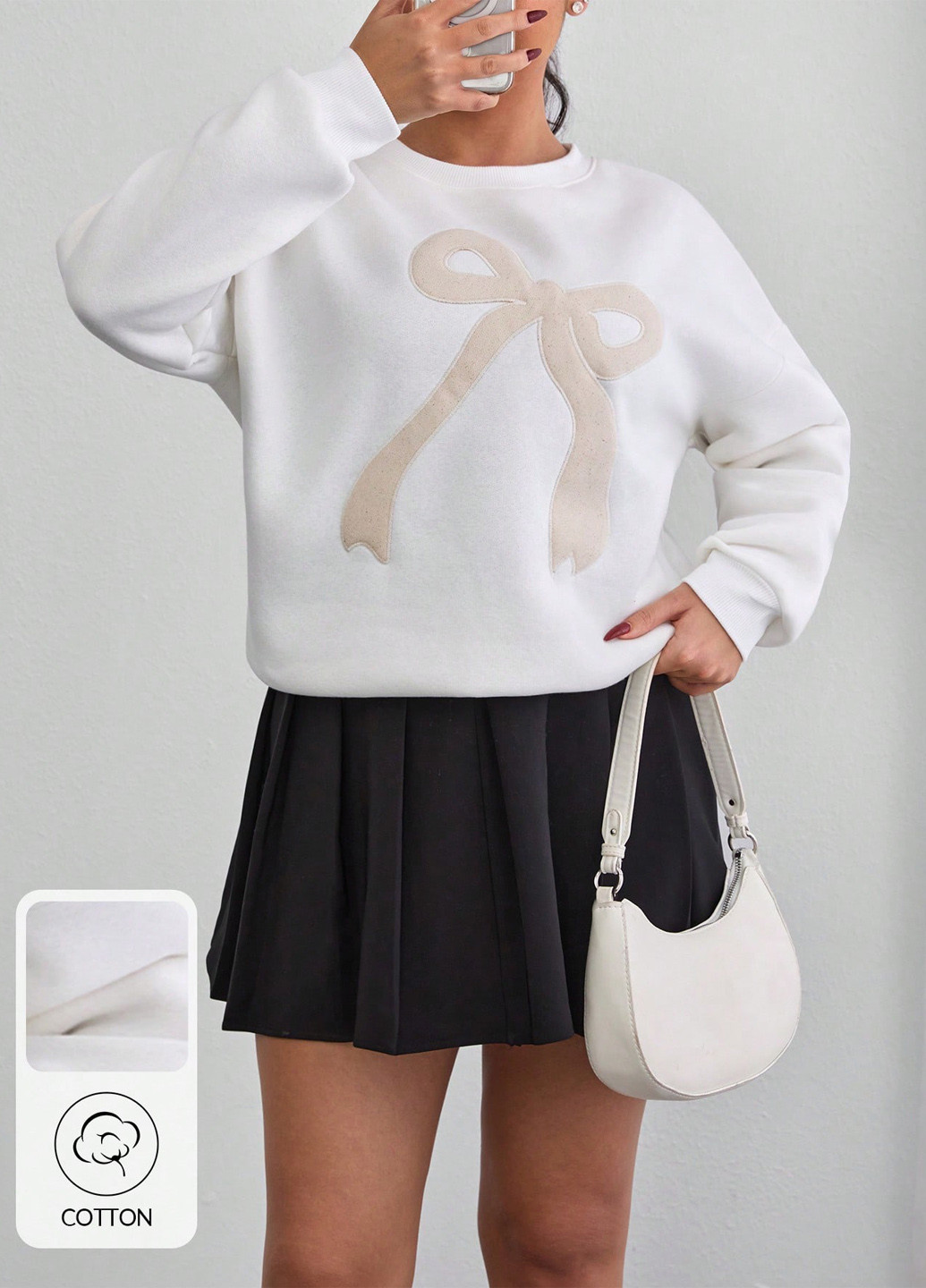 Белый свитшот SHEIN рисунок аппликация, вышивка (337833802)