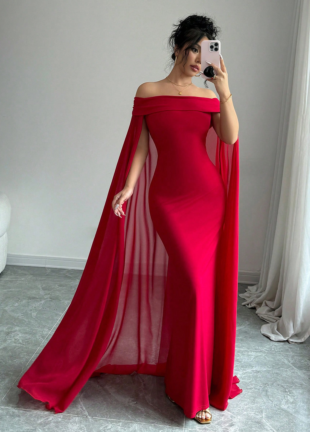 Червона вечірня сукня годе, сукня-кейп SHEIN однотонна