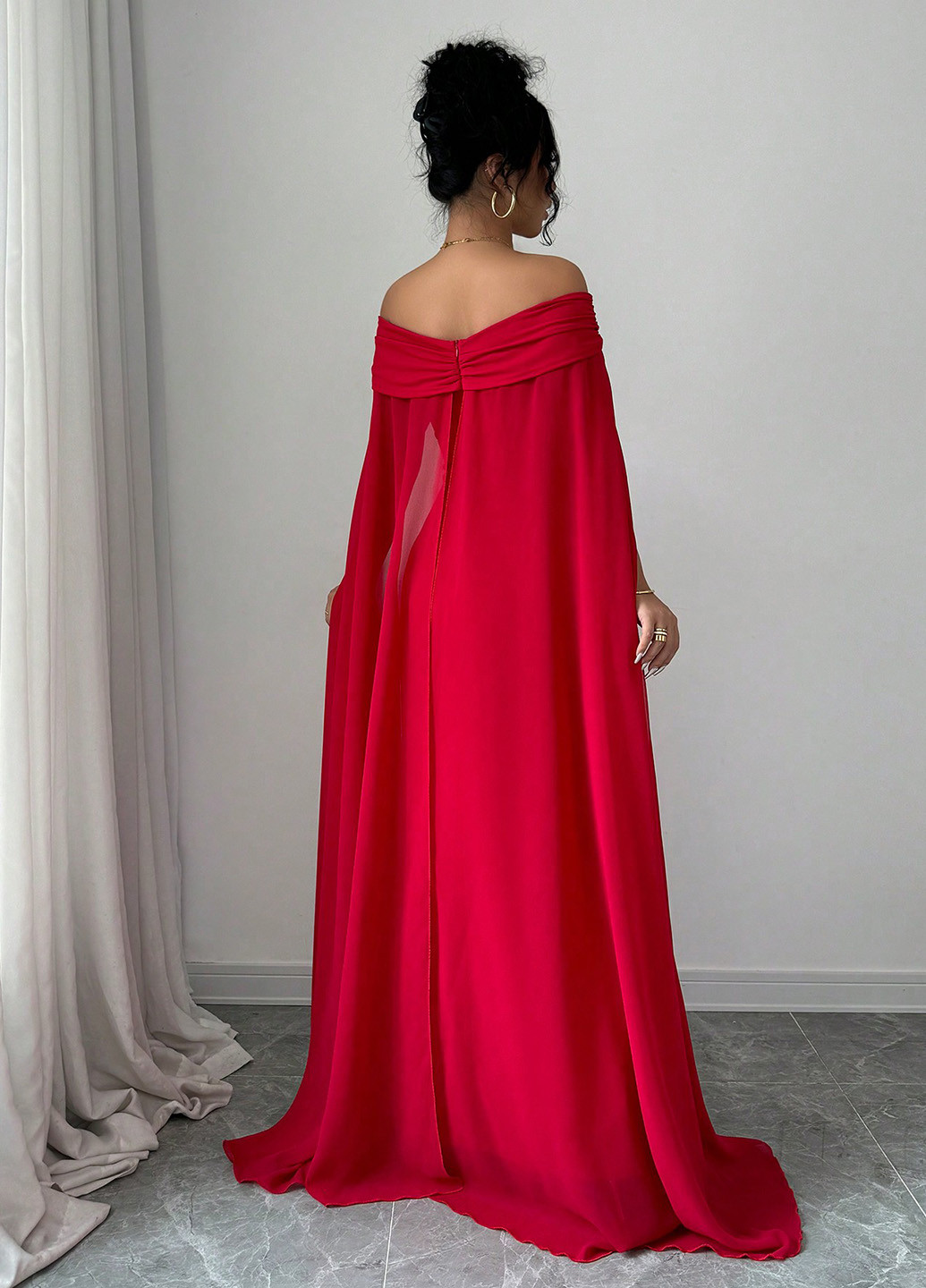 Червона вечірня сукня годе, сукня-кейп SHEIN однотонна