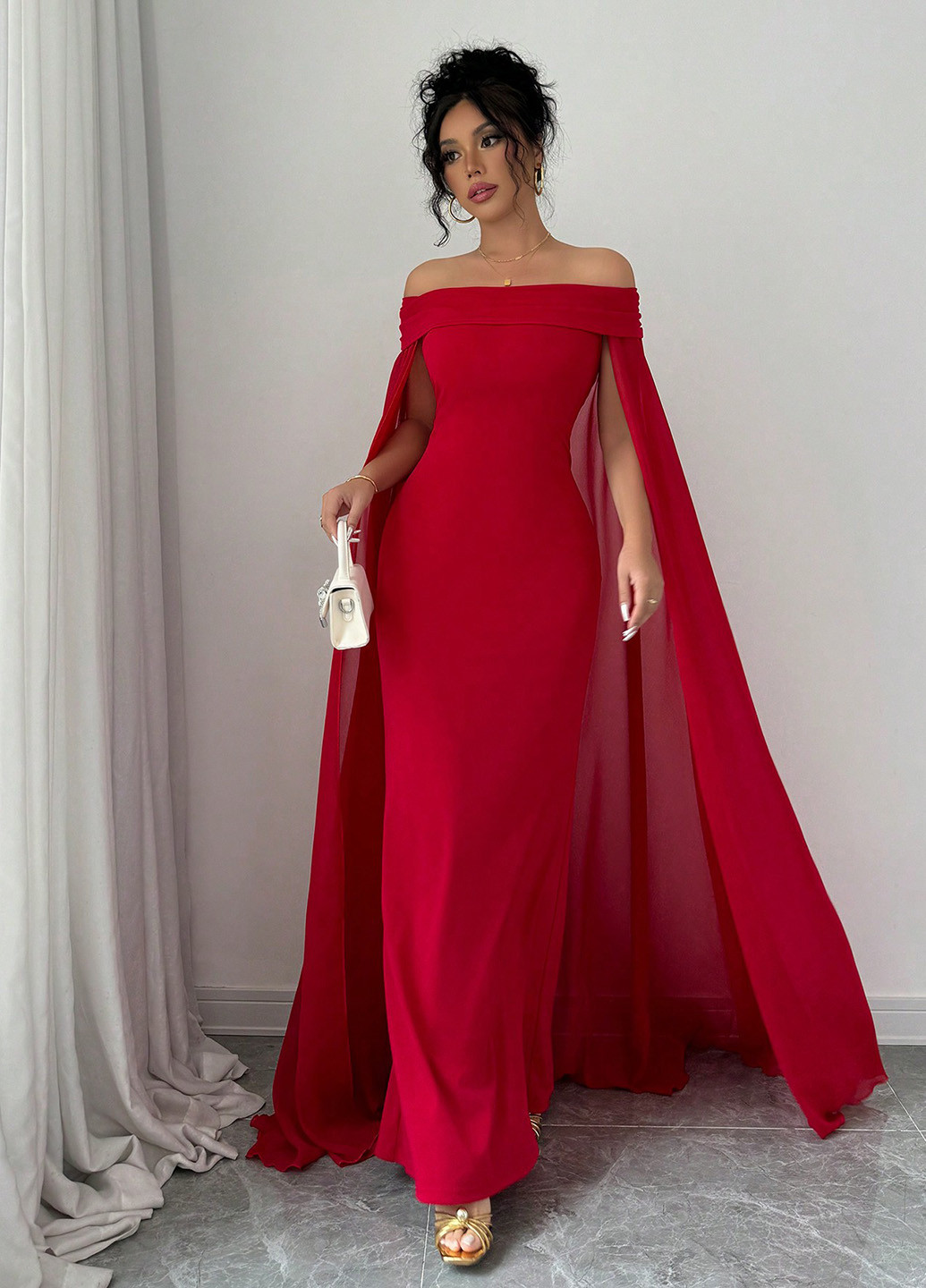 Червона вечірня сукня годе, сукня-кейп SHEIN однотонна