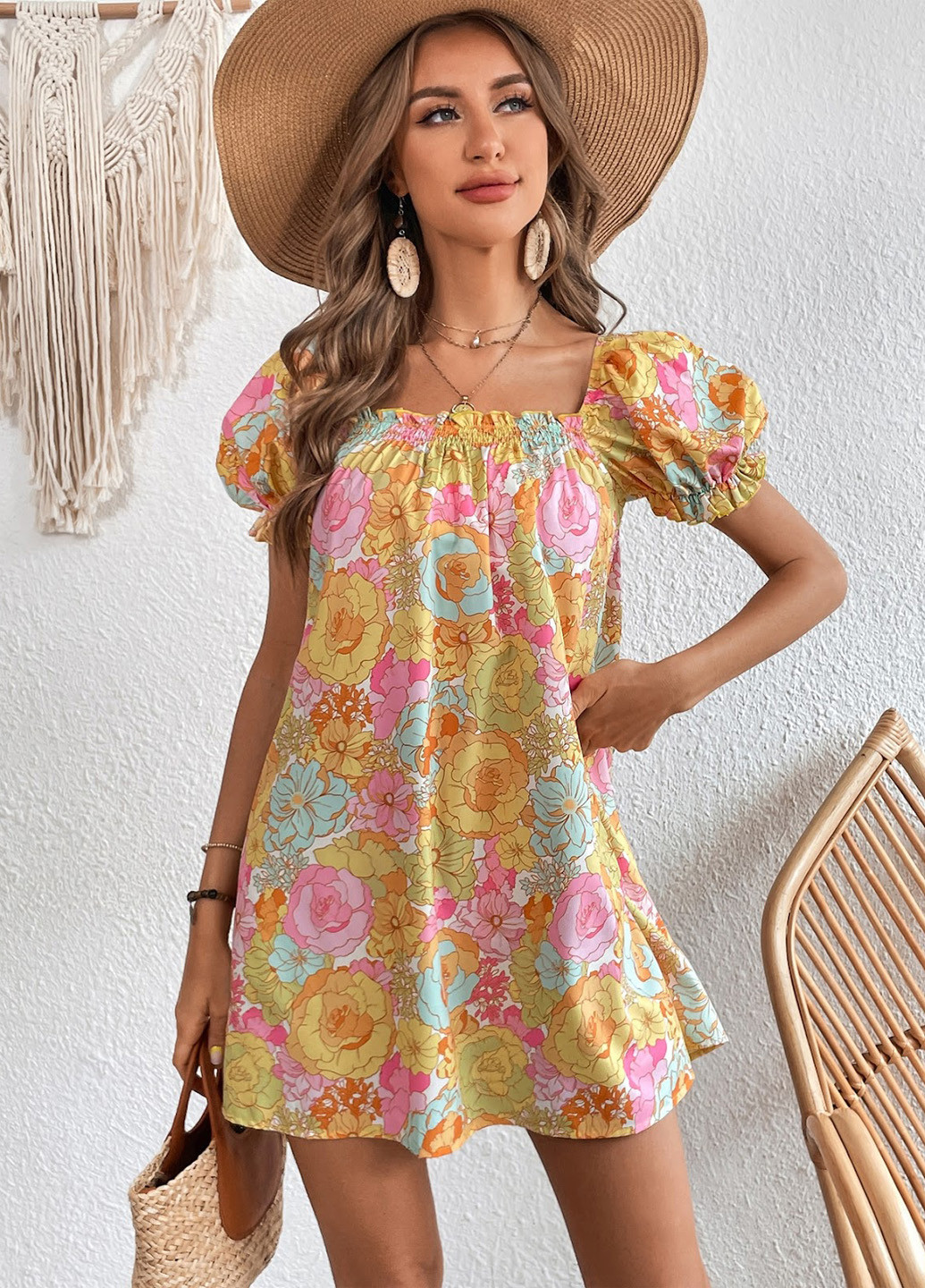 Комбінована кежуал сукня а-силует SHEIN з квітковим принтом