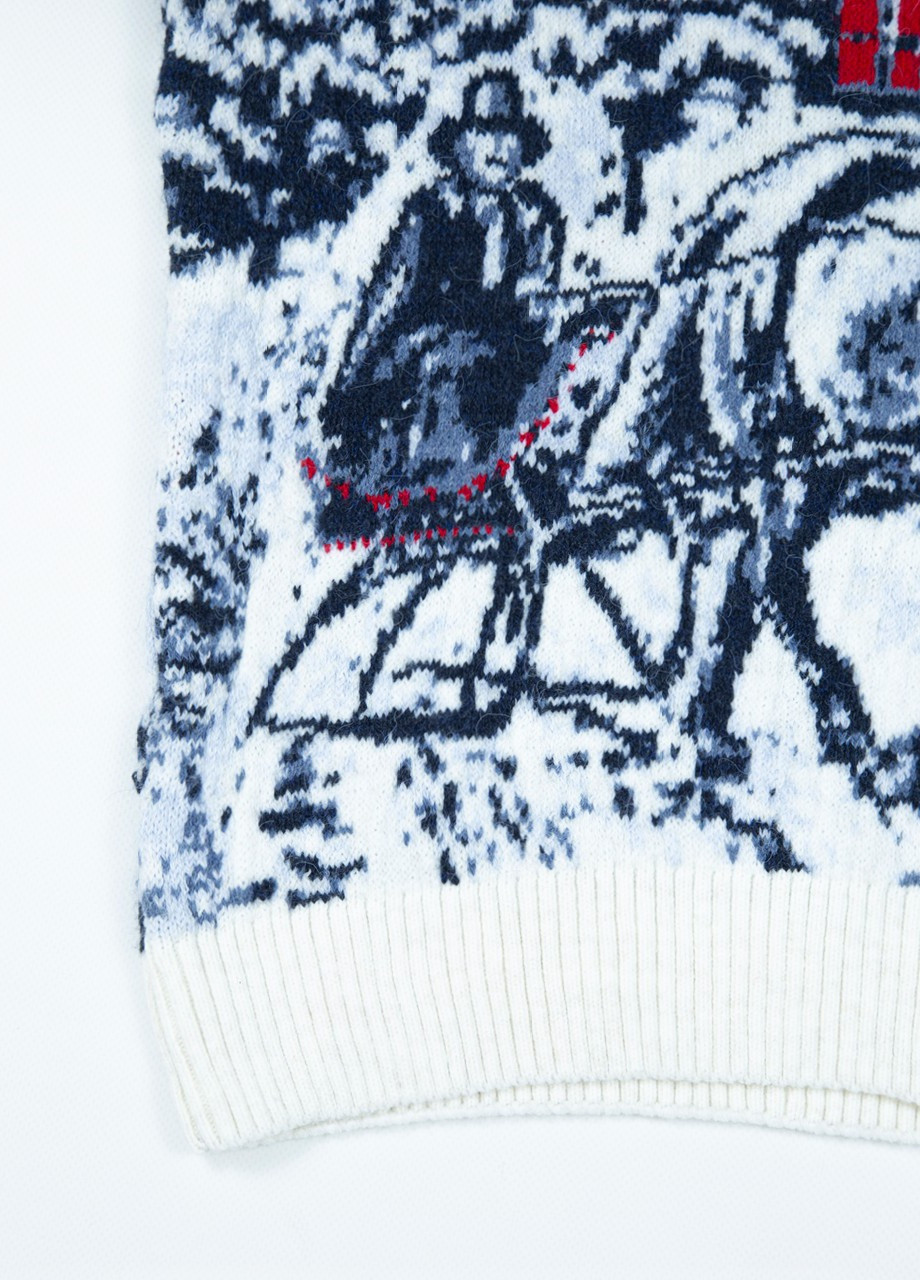 Білий демісезонний светр чоловічий білий зимовий принт з конем m-xl Pulltonic