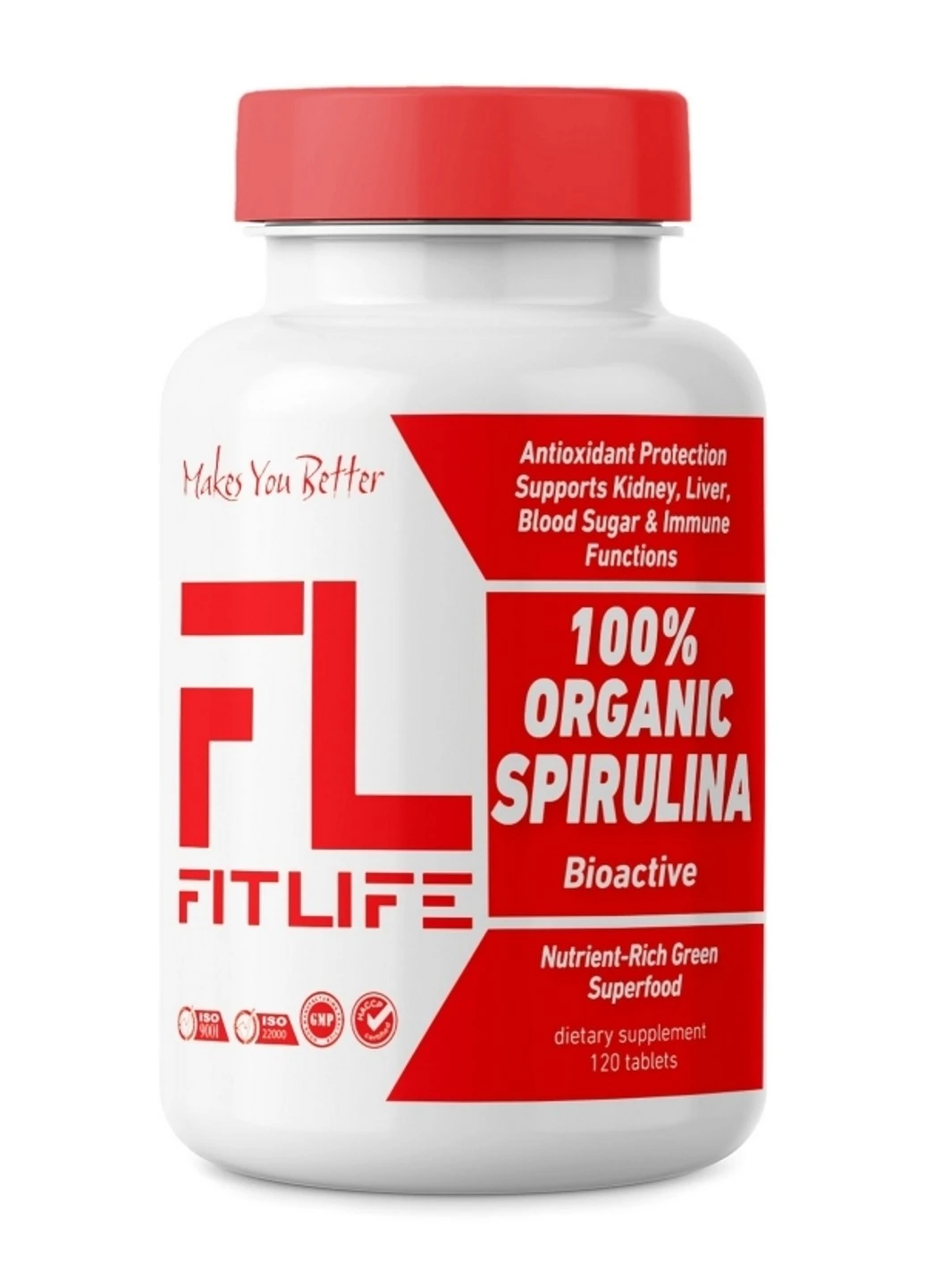 Спіруліна 100% Organic Spirulina 120 таблеток FitLife (255407894)