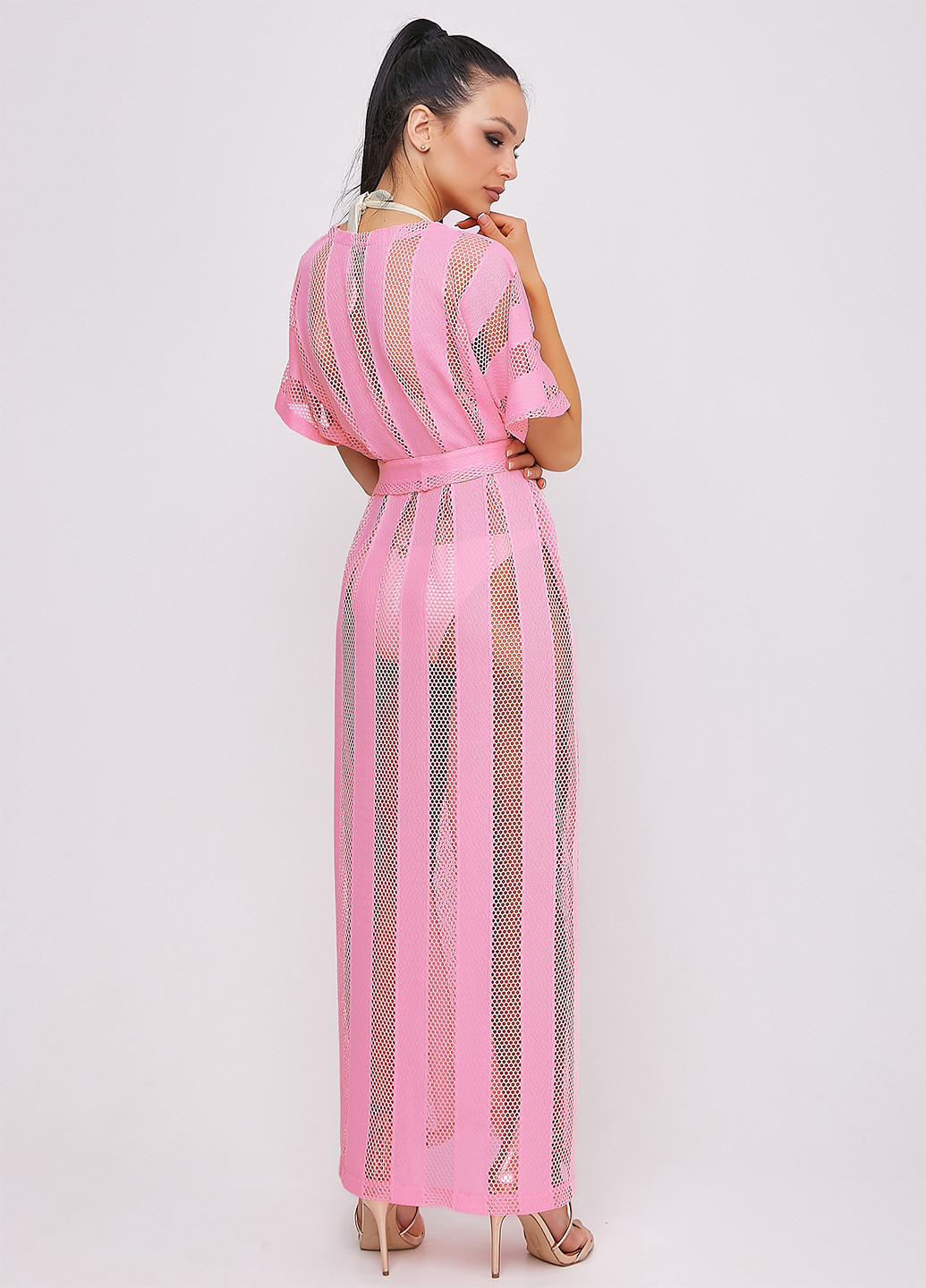 Розовое пляжное платье на запах ST-Seventeen однотонное