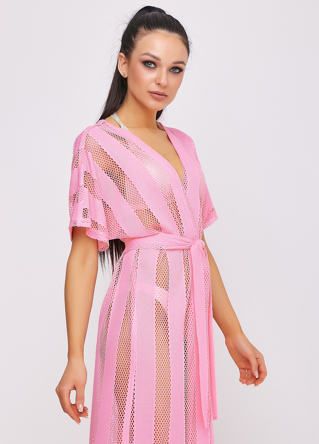 Розовое пляжное платье на запах ST-Seventeen однотонное