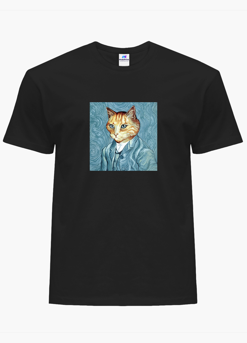 Чорна футболка чоловіча кот вінсент ван гог (vincent van gogh cat) (9223-2959-1) xxl MobiPrint