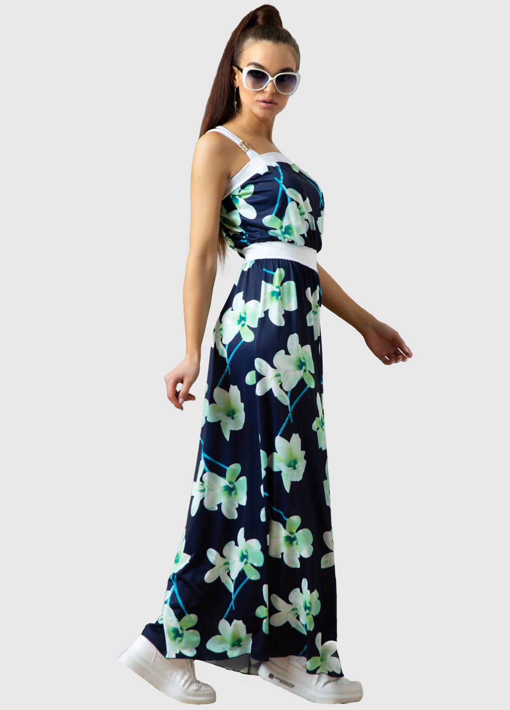 Темно-синя кежуал сукня кльош ST-Seventeen з квітковим принтом