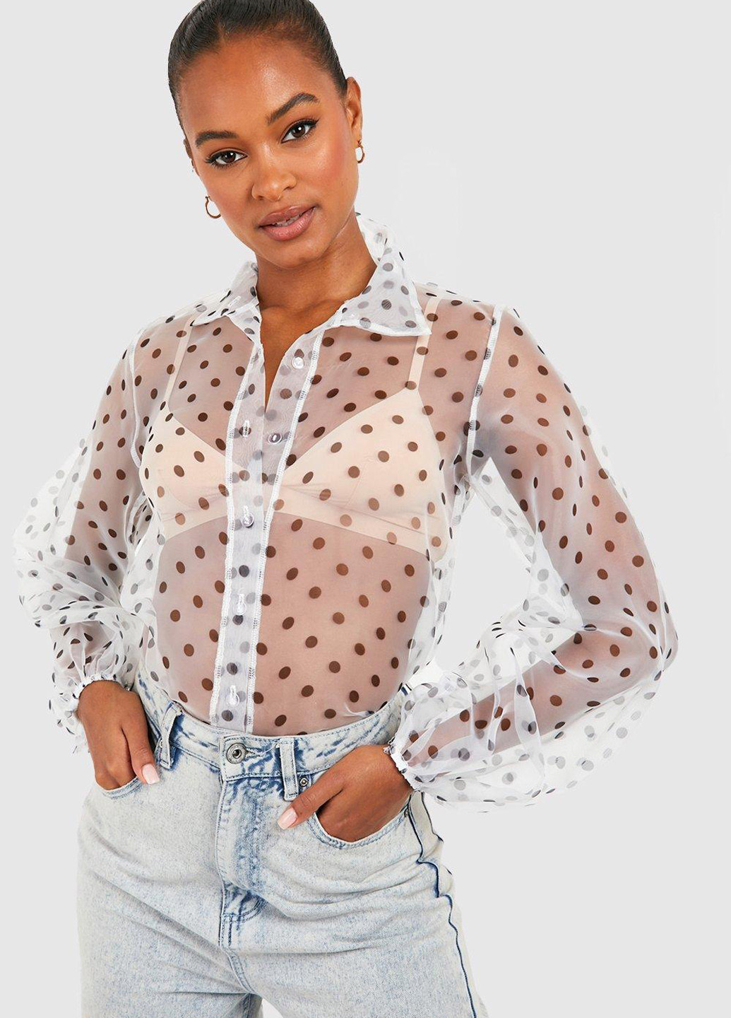 Белая кэжуал рубашка в горошек Boohoo