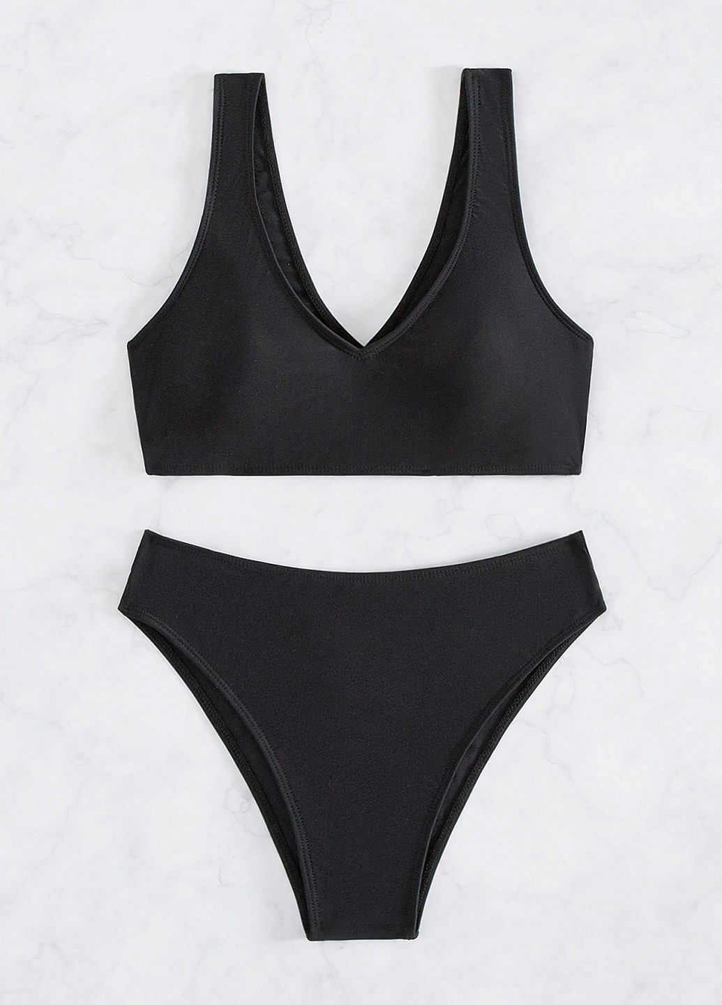 Черный летний купальник (лиф, трусики) топ, раздельный SHEIN